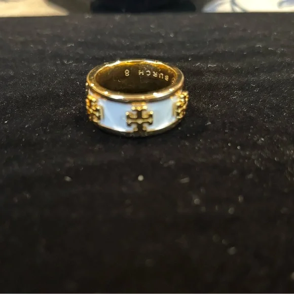 Tory Burch Gold and White Enamel Ring - Picture 2 of 3